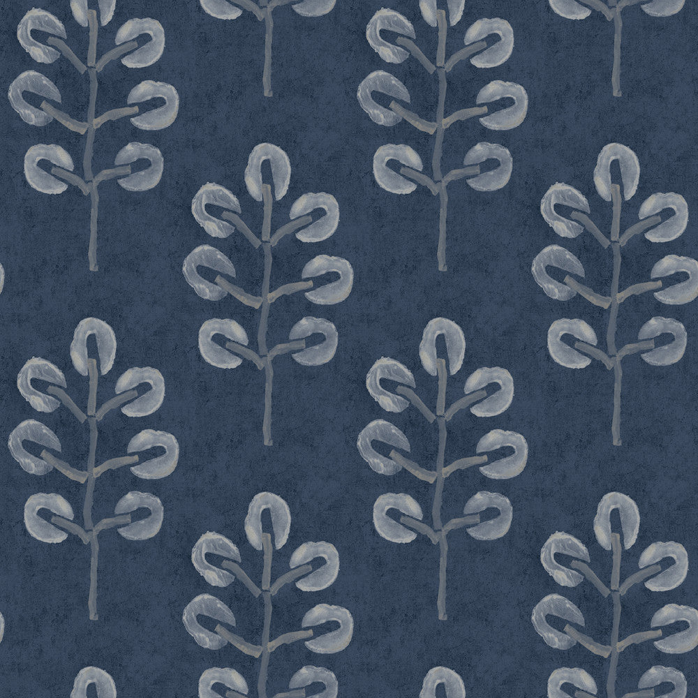 Plum Tree Dark Blue Botanical Wallpaper by Chesapeake Thoreau Covers about 56.4 square feet 20.5-in by 33-ft long roll Prepasted 10.25 - Fabric Carolina -