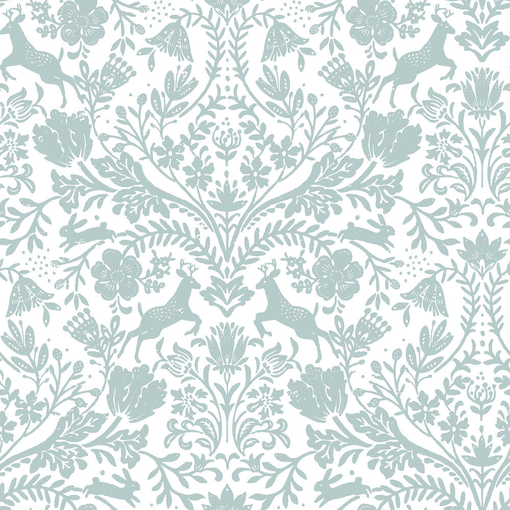 Forest Dance Aqua Damask Wallpaper by Chesapeake Thoreau Covers about 56.4 square feet 20.5-in by 33-ft long roll Prepasted 20.5 - Fabric Carolina -