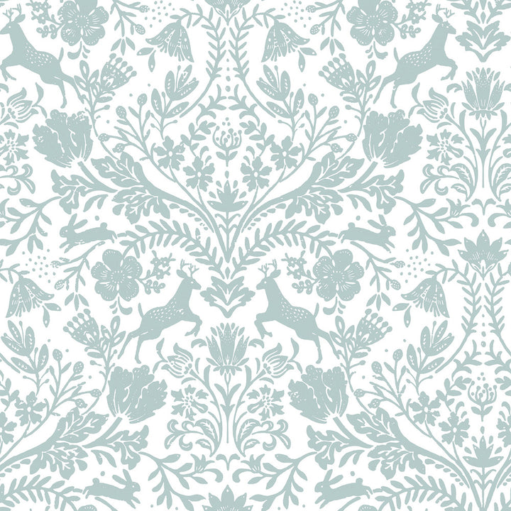 Forest Dance Aqua Damask Wallpaper by Chesapeake Thoreau Covers about 56.4 square feet 20.5-in by 33-ft long roll Prepasted 20.5 - Fabric Carolina -