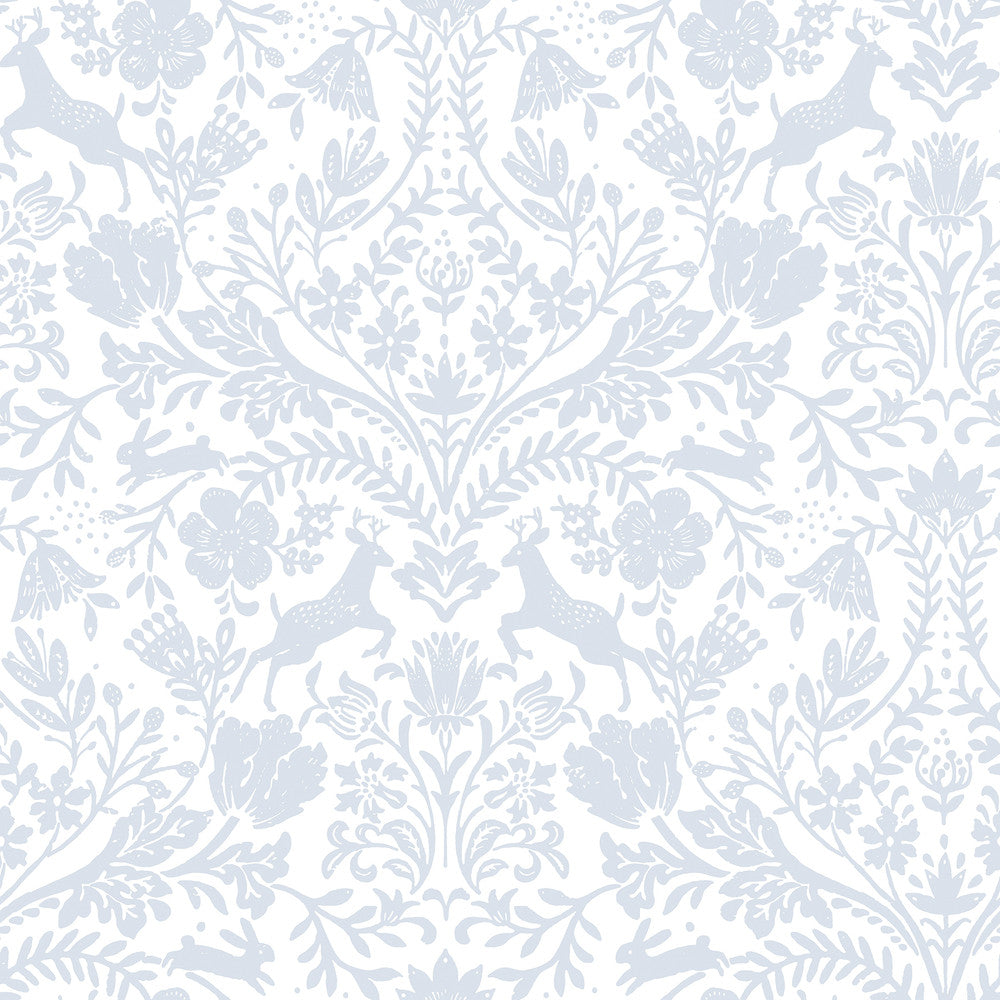 Forest Dance Light Blue Damask Wallpaper by Chesapeake Thoreau Covers about 56.4 square feet 20.5-in by 33-ft long roll Prepasted 20.5 - Fabric Carolina -