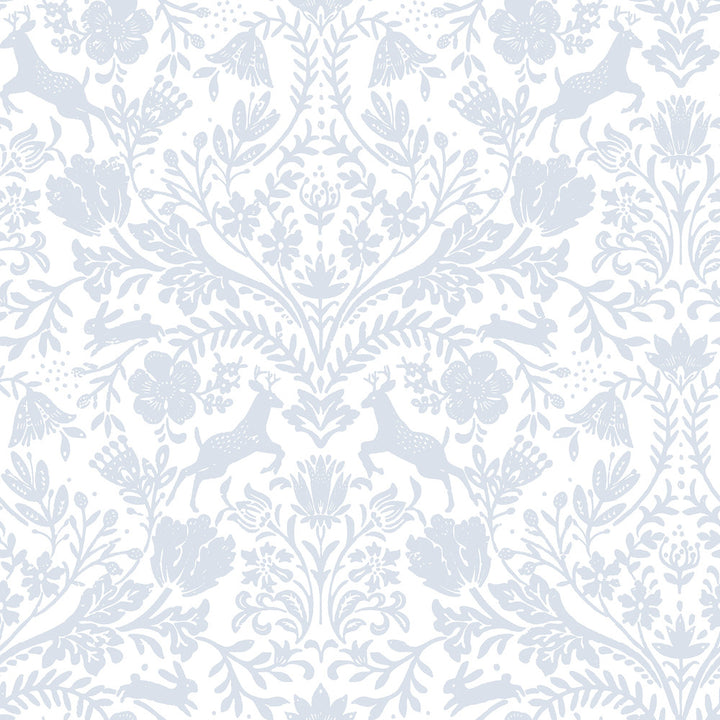 Forest Dance Light Blue Damask Wallpaper by Chesapeake Thoreau Covers about 56.4 square feet 20.5-in by 33-ft long roll Prepasted 20.5 - Fabric Carolina -