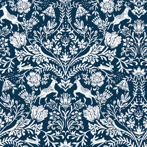 Forest Dance Navy Damask Wallpaper by Chesapeake