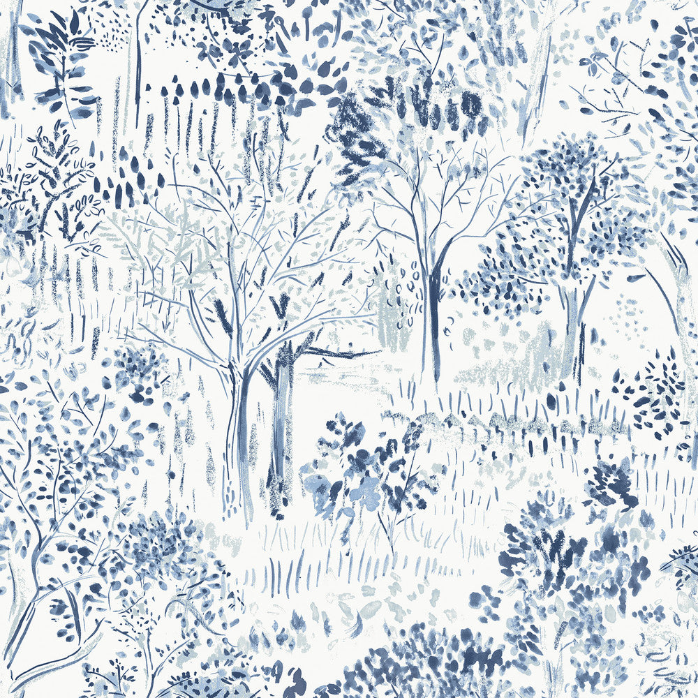Walden Navy Forest Wallpaper by Chesapeake Thoreau Covers about 56.4 square feet 20.5-in by 33-ft long roll Prepasted 20.5 - Fabric Carolina -