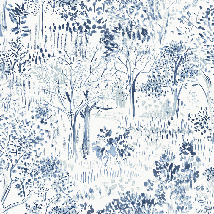Walden Navy Forest Wallpaper by Chesapeake Thoreau Covers about 56.4 square feet 20.5-in by 33-ft long roll Prepasted 20.5 - Fabric Carolina -