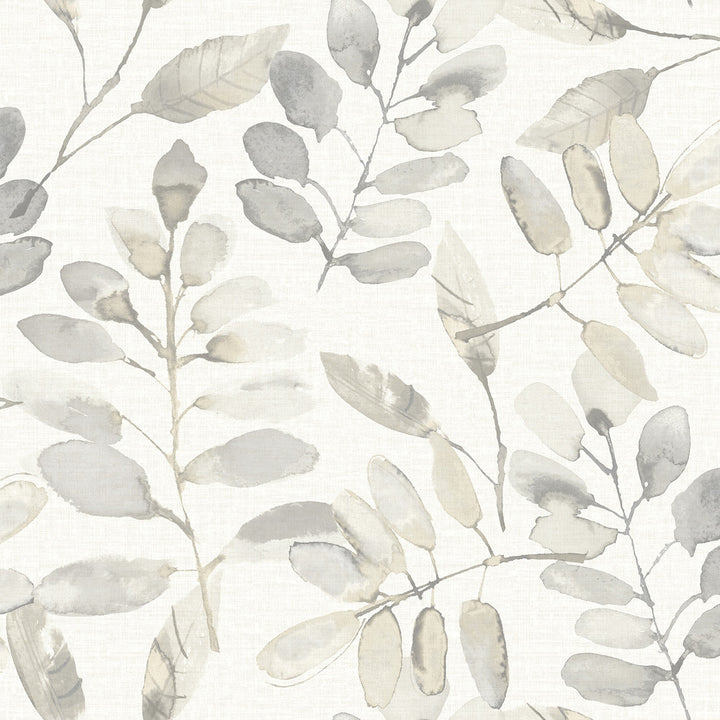 Pinnate Taupe Leaves Wallpaper by Chesapeake Thoreau Covers about 56.4 square feet 20.5-in by 33-ft long roll Prepasted 20.5 - Fabric Carolina -