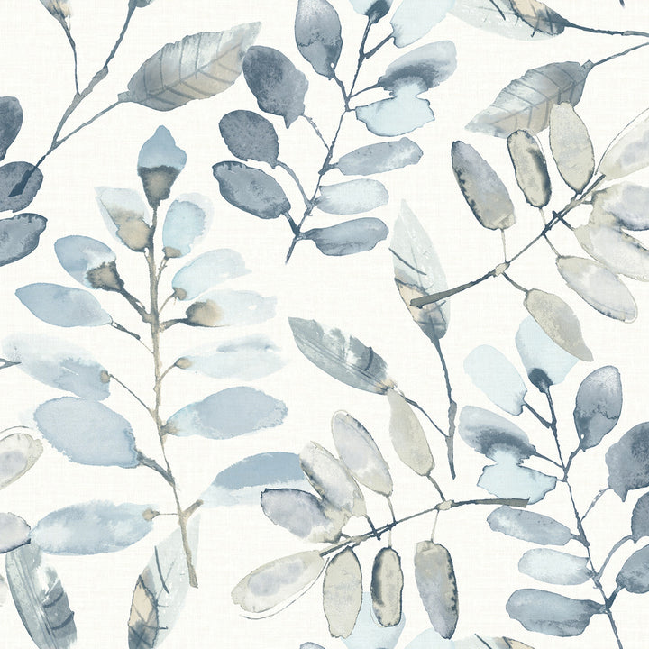Pinnate Blue Leaves Wallpaper by Chesapeake Thoreau Covers about 56.4 square feet 20.5-in by 33-ft long roll Prepasted 20.5 - Fabric Carolina -