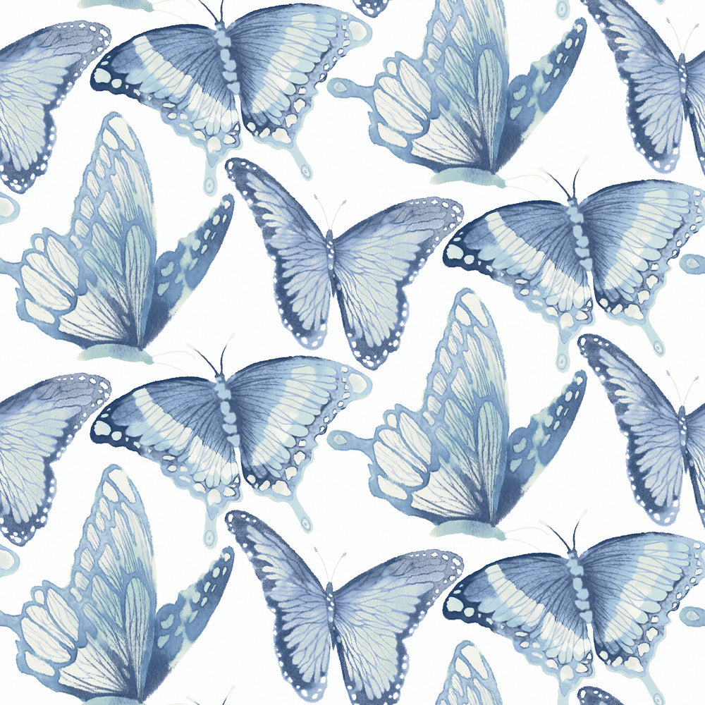 Janetta Blue Butterfly Wallpaper by Chesapeake Thoreau Covers about 56.4 square feet 20.5-in by 33-ft long roll Prepasted 10.25 - Fabric Carolina -