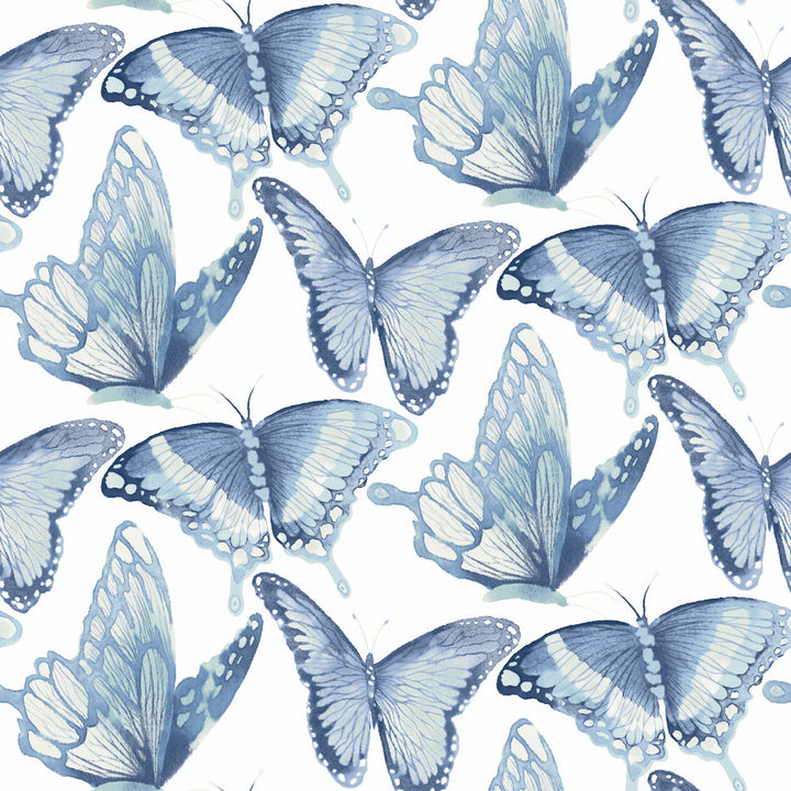 Janetta Blue Butterfly Wallpaper by Chesapeake Thoreau Covers about 56.4 square feet 20.5-in by 33-ft long roll Prepasted 10.25 - Fabric Carolina -