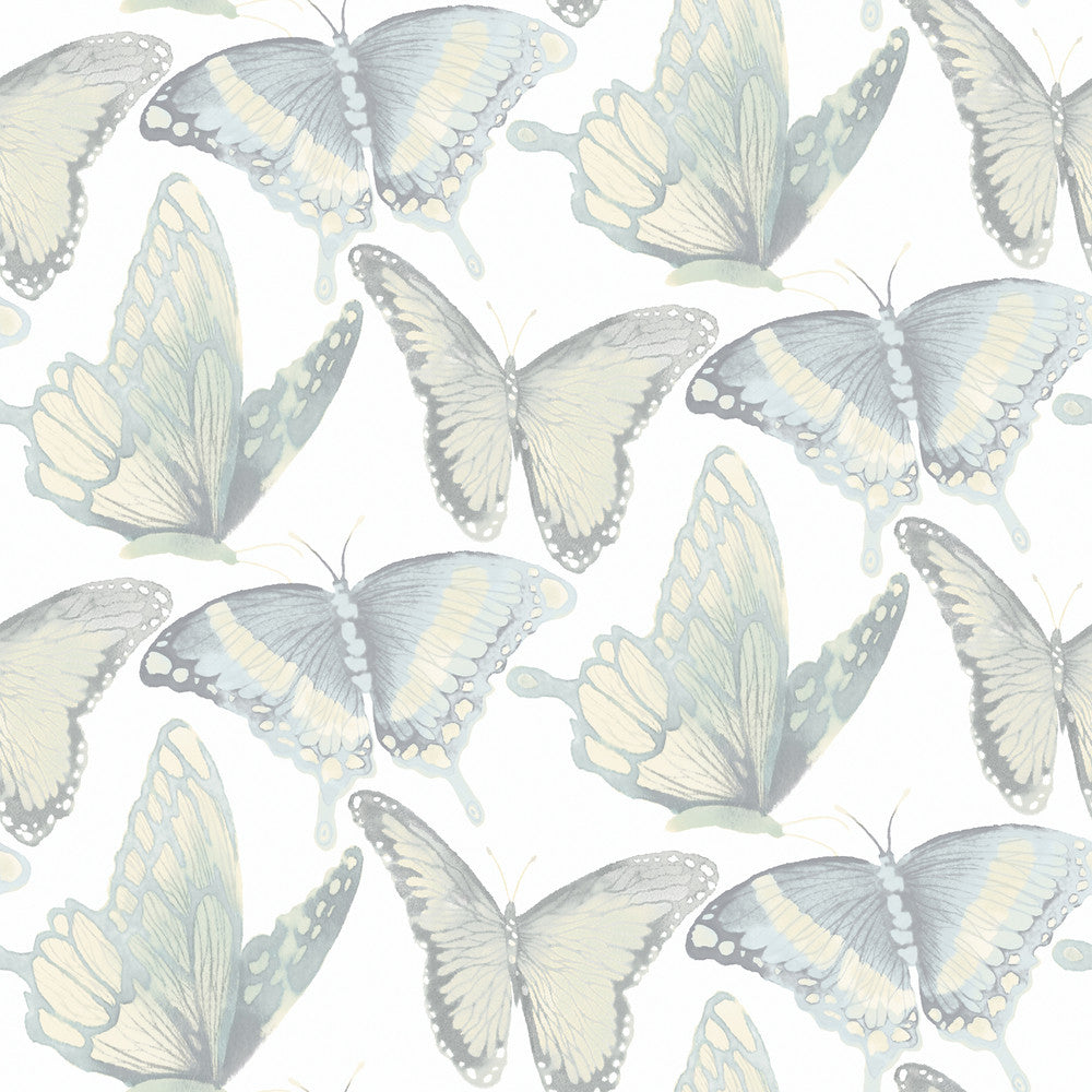 Janetta Mint Butterfly Wallpaper by Chesapeake Thoreau Covers about 56.4 square feet 20.5-in by 33-ft long roll Prepasted 10.25 - Fabric Carolina -