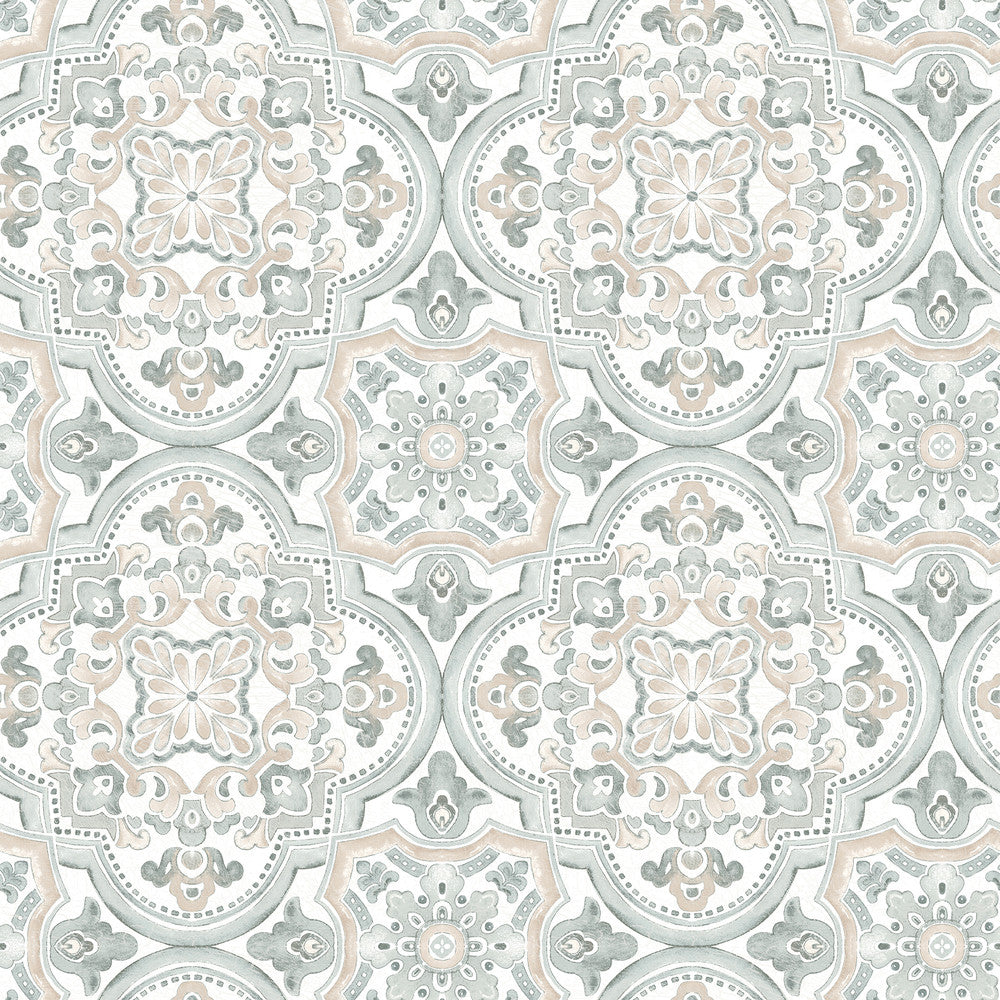 Concord Coral Medallion Wallpaper by Chesapeake Thoreau Covers about 56.4 square feet 20.5-in by 33-ft long roll Prepasted 10.25 - Fabric Carolina -