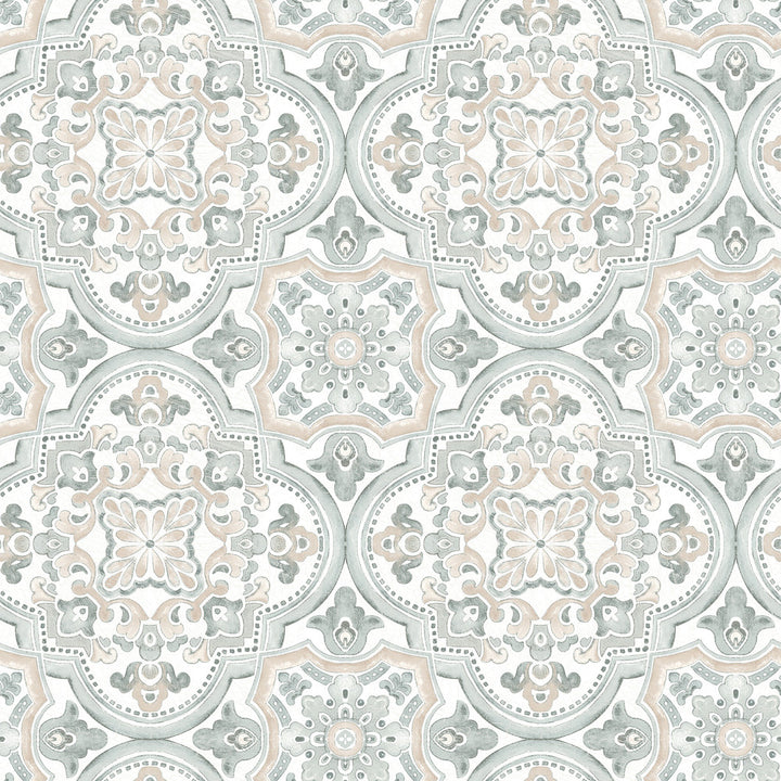 Concord Coral Medallion Wallpaper by Chesapeake Thoreau Covers about 56.4 square feet 20.5-in by 33-ft long roll Prepasted 10.25 - Fabric Carolina -