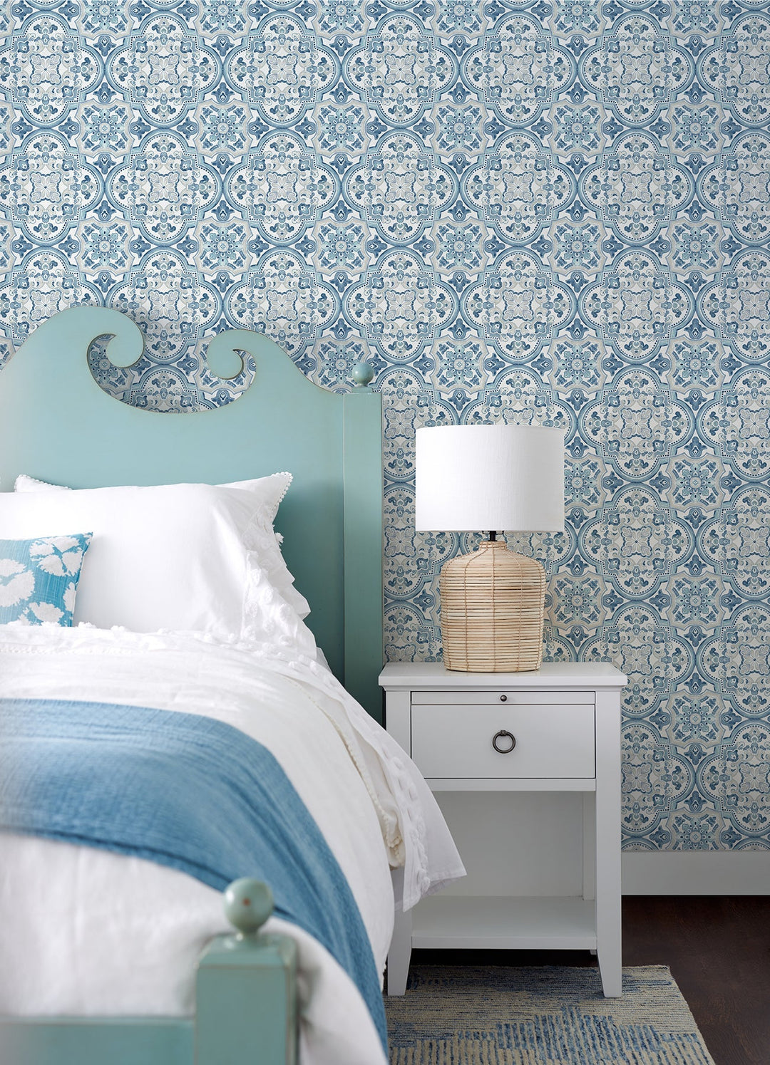 Concord Blue Medallion Wallpaper by Chesapeake Designer