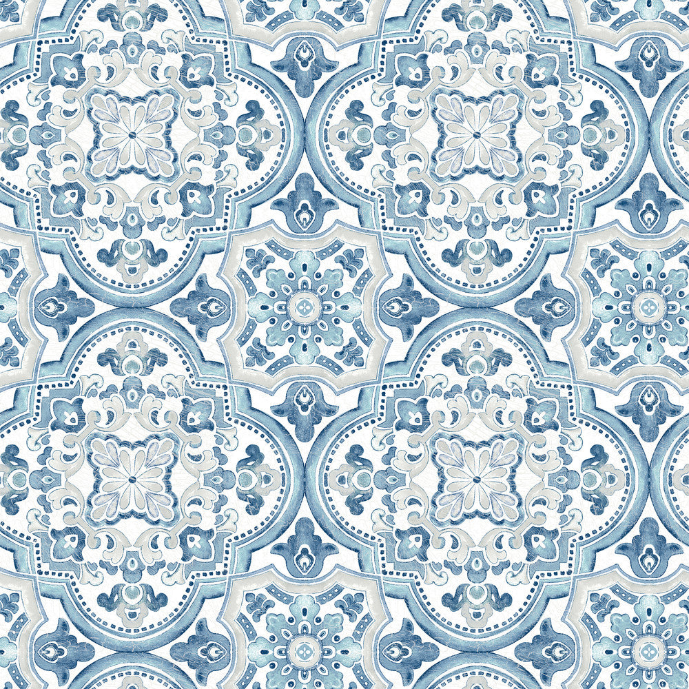 Concord Blue Medallion Wallpaper by Chesapeake Thoreau Covers about 56.4 square feet 20.5-in by 33-ft long roll Prepasted 10.25 - Fabric Carolina -