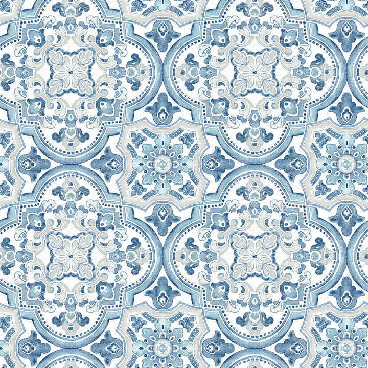 Concord Blue Medallion Wallpaper by Chesapeake Thoreau Covers about 56.4 square feet 20.5-in by 33-ft long roll Prepasted 10.25 - Fabric Carolina -