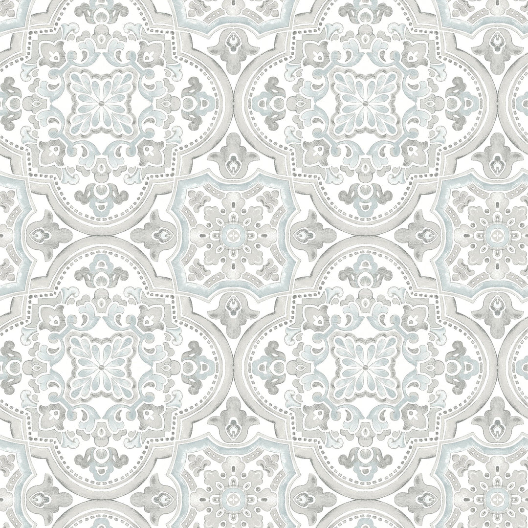 Concord Aqua Medallion Wallpaper by Chesapeake Designer