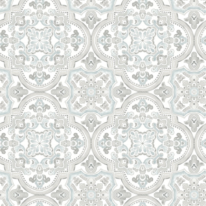 Concord Aqua Medallion Wallpaper by Chesapeake Designer
