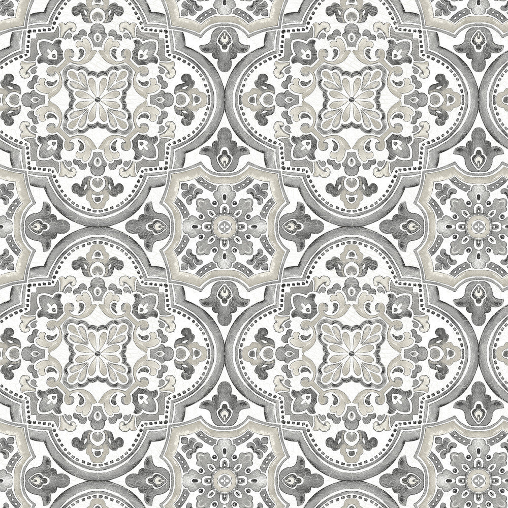 Concord Black Medallion Wallpaper by Chesapeake Thoreau Covers about 56.4 square feet 20.5-in by 33-ft long roll Prepasted 10.25 - Fabric Carolina -