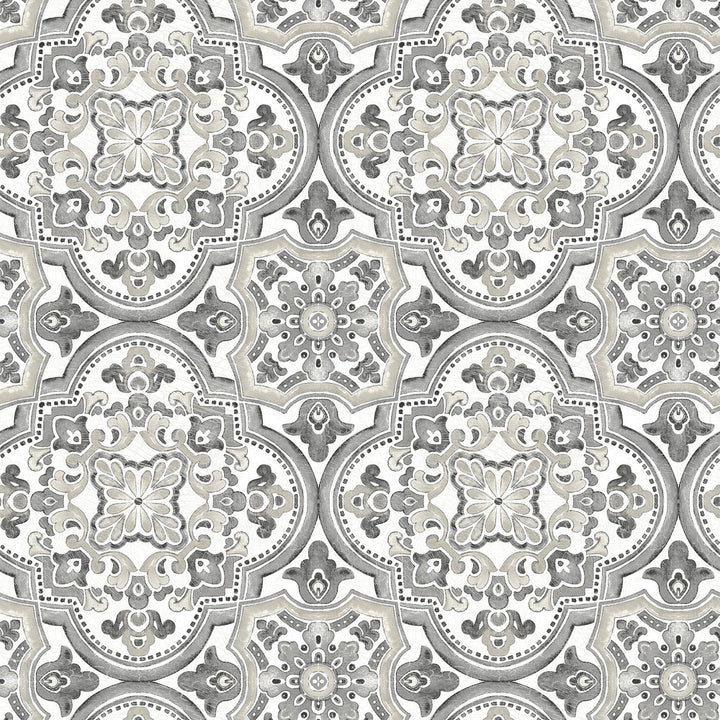 Concord Black Medallion Wallpaper by Chesapeake Thoreau Covers about 56.4 square feet 20.5-in by 33-ft long roll Prepasted 10.25 - Fabric Carolina -
