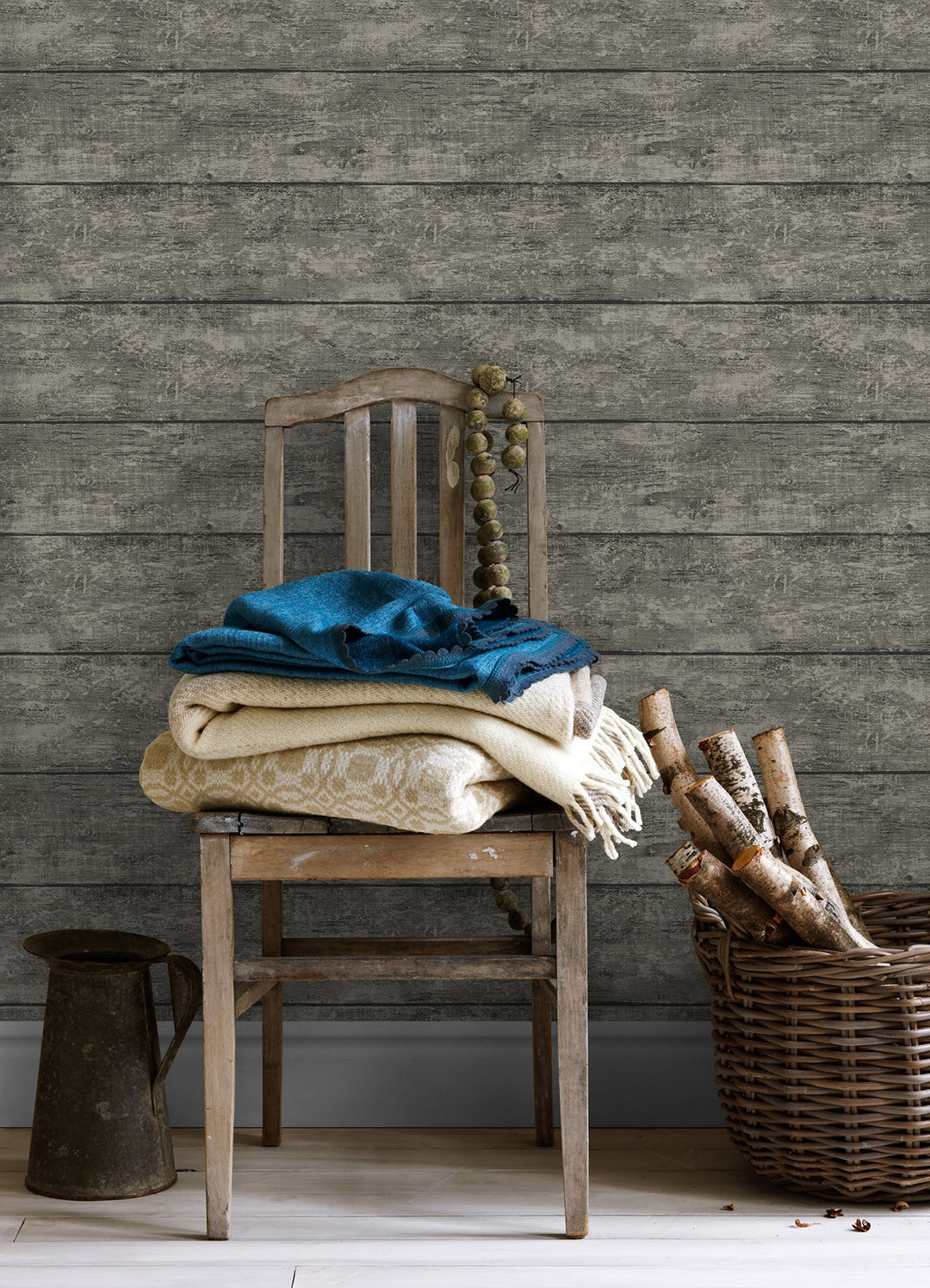 Cabin Charcoal Wood Planks Wallpaper by Chesapeake Designer