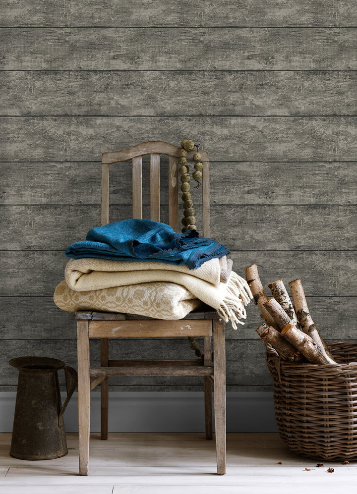 Cabin Charcoal Wood Planks Wallpaper by Chesapeake Designer
