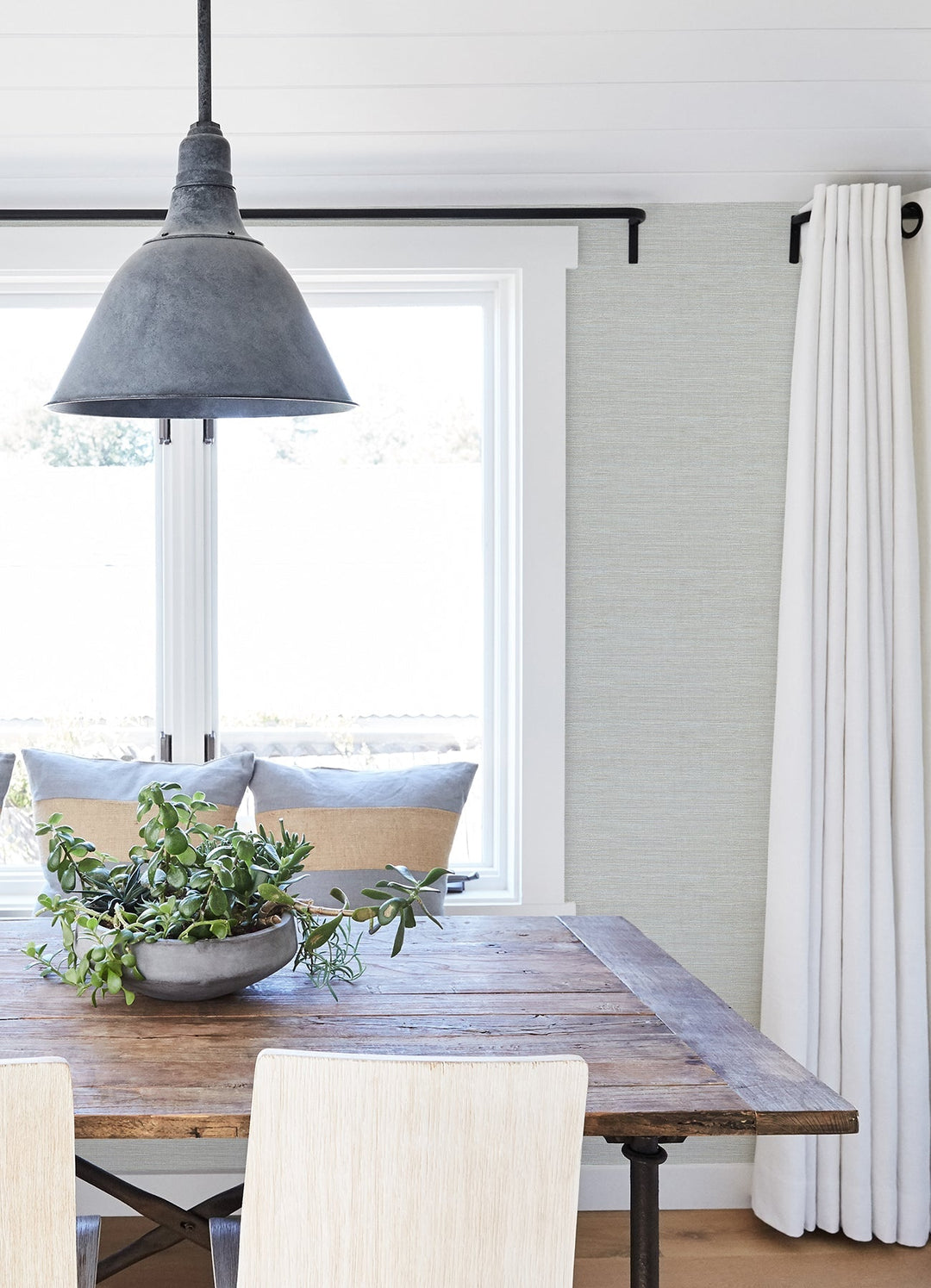 Agave Sky Blue Faux Grasscloth Wallpaper by Chesapeake Designer