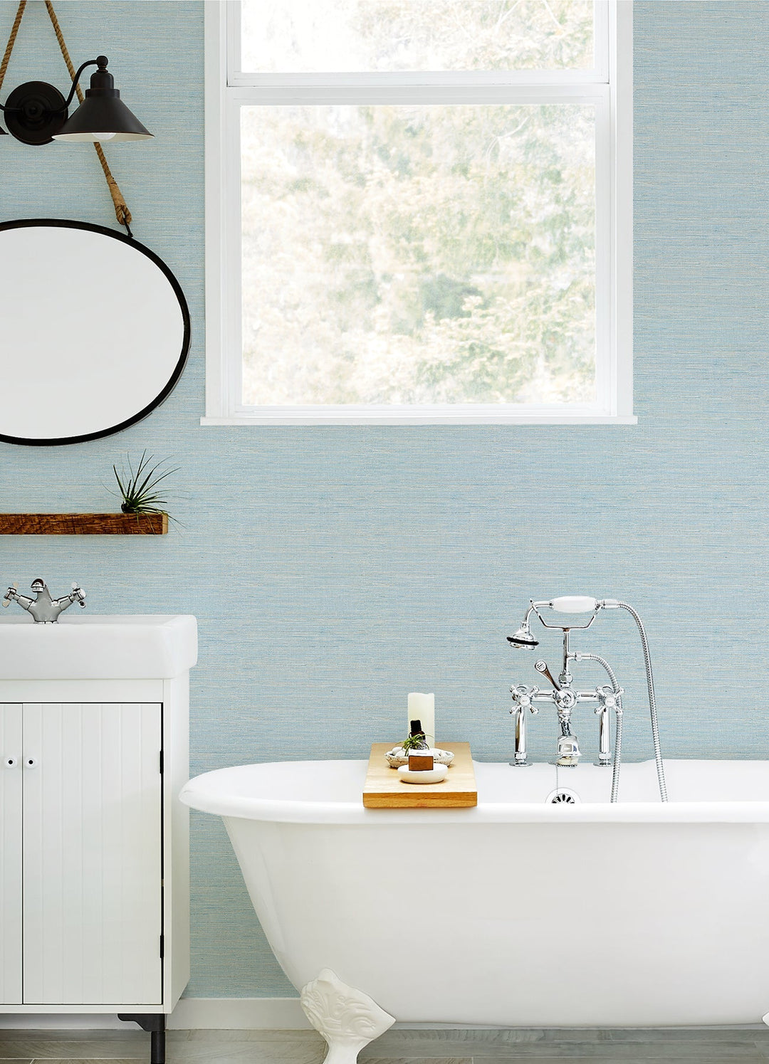 Agave Blue Faux Grasscloth Wallpaper by Chesapeake Designer