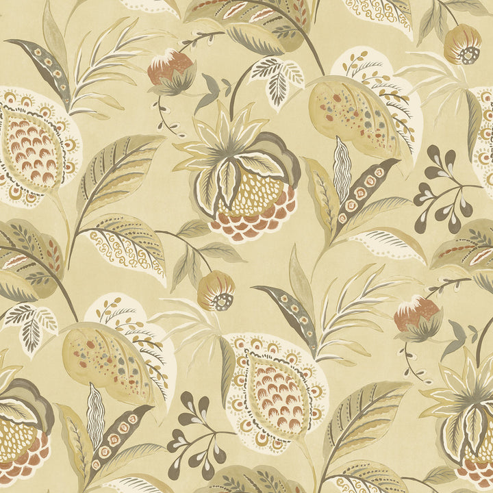 Bohemian Mustard Jacobean Wallpaper by Chesapeake Kinfolk Covers about 56.4 square feet 20.5-in by 33-ft long roll Prepasted 20.5 - Fabric Carolina -