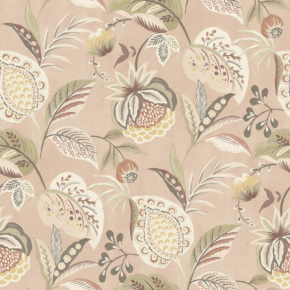 Bohemian Blush Jacobean Wallpaper by Chesapeake Kinfolk Covers about 56.4 square feet 20.5-in by 33-ft long roll Prepasted 20.5 - Fabric Carolina -