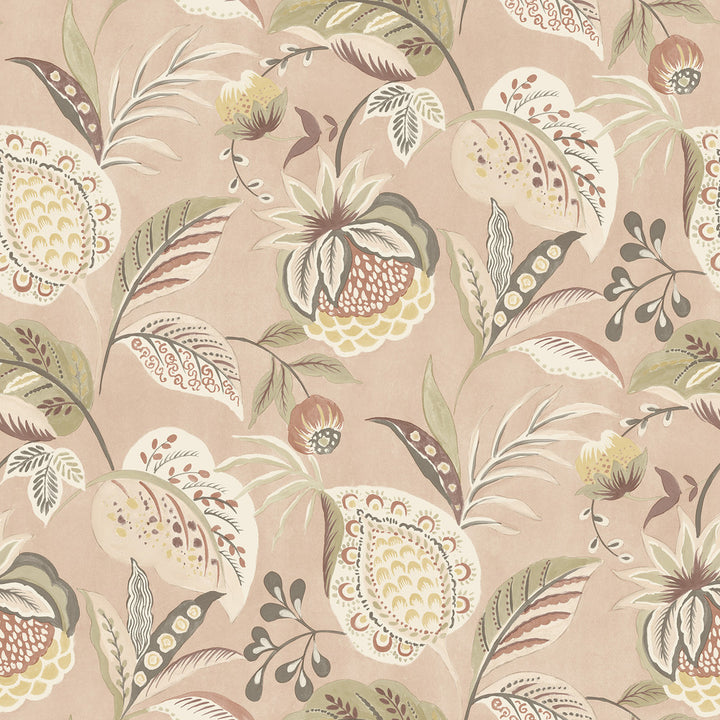 Bohemian Blush Jacobean Wallpaper by Chesapeake Kinfolk Covers about 56.4 square feet 20.5-in by 33-ft long roll Prepasted 20.5 - Fabric Carolina -