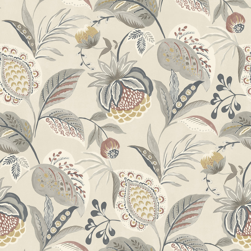 Bohemian Grey Jacobean Wallpaper by Chesapeake Kinfolk Covers about 56.4 square feet 20.5-in by 33-ft long roll Prepasted 20.5 - Fabric Carolina -