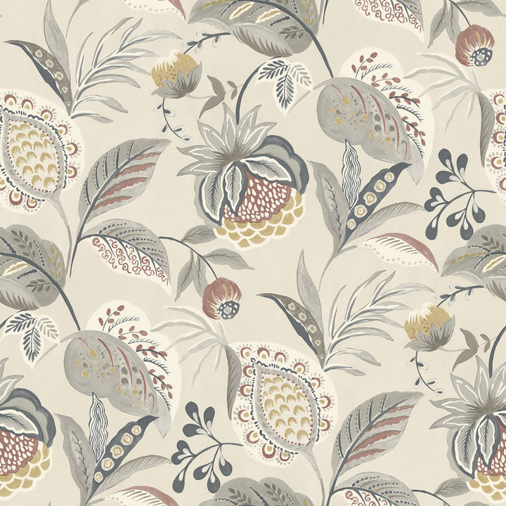 Bohemian Grey Jacobean Wallpaper by Chesapeake Kinfolk Covers about 56.4 square feet 20.5-in by 33-ft long roll Prepasted 20.5 - Fabric Carolina -
