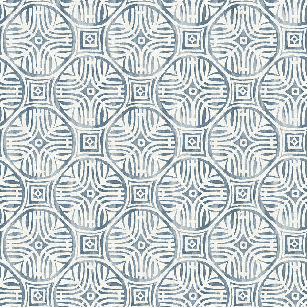 Sandee Navy Medallion Wallpaper by Chesapeake Kinfolk Covers about 56.4 square feet 20.5-in by 33-ft long roll Prepasted 6.83 - Fabric Carolina -