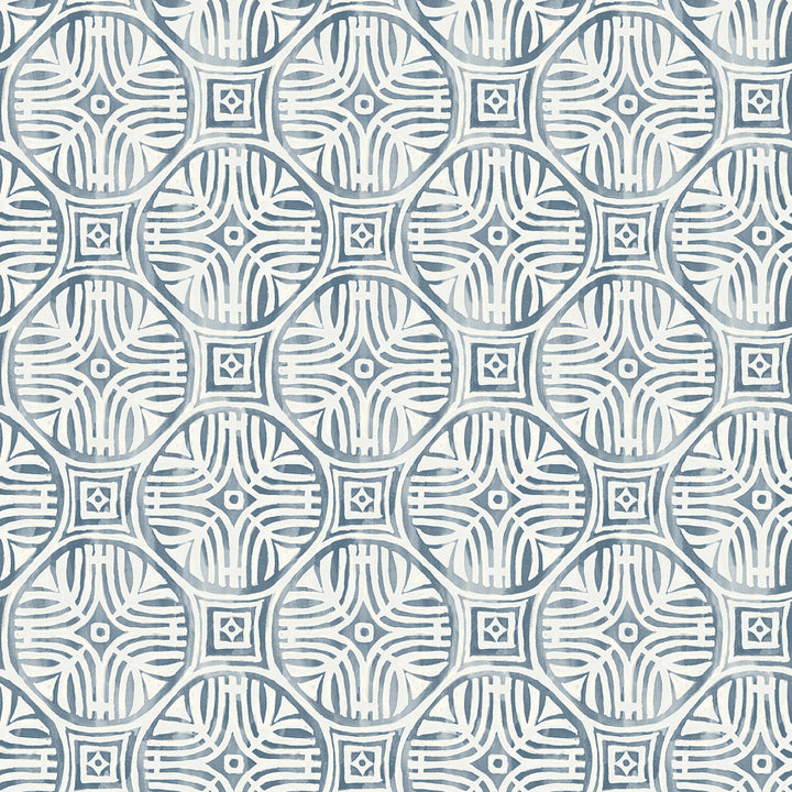 Sandee Navy Medallion Wallpaper by Chesapeake Kinfolk Covers about 56.4 square feet 20.5-in by 33-ft long roll Prepasted 6.83 - Fabric Carolina -