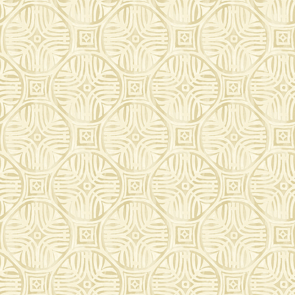 Sandee Butter Medallion Wallpaper by Chesapeake Kinfolk Covers about 56.4 square feet 20.5-in by 33-ft long roll Prepasted 6.83 - Fabric Carolina -