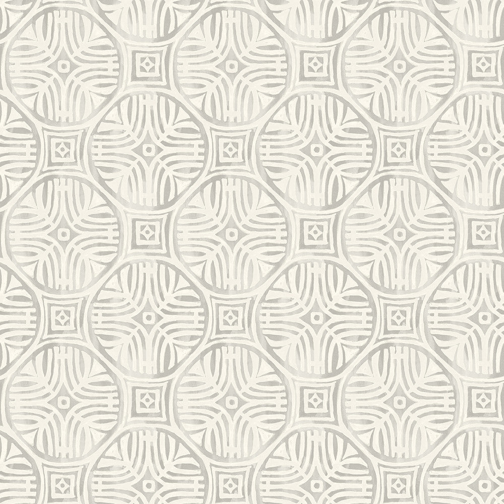 Sandee Grey Medallion Wallpaper by Chesapeake Kinfolk Covers about 56.4 square feet 20.5-in by 33-ft long roll Prepasted 6.83 - Fabric Carolina -
