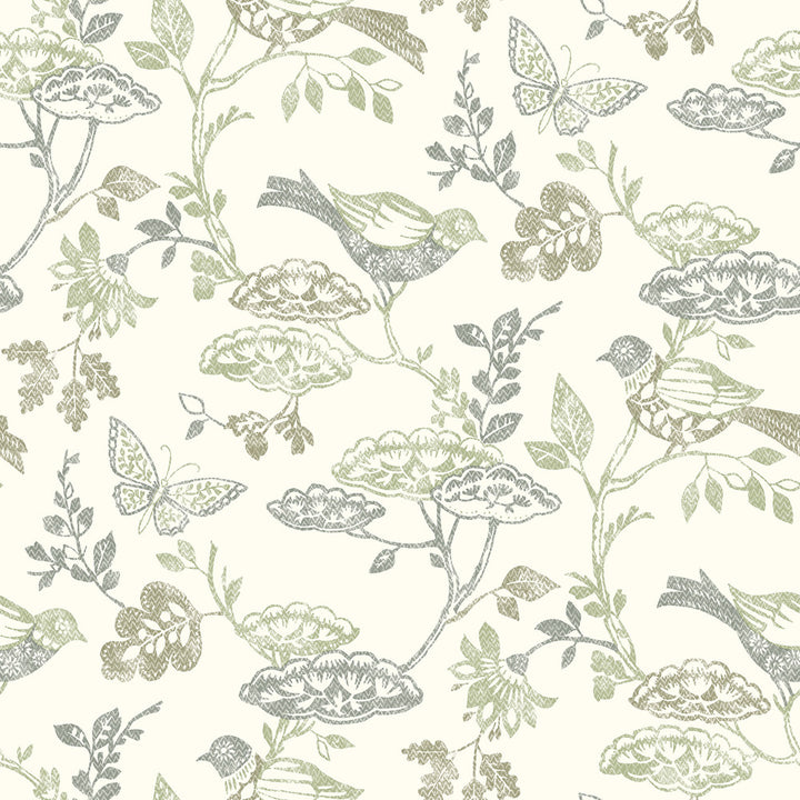 Malmo Green Trail Wallpaper by Chesapeake Kinfolk Covers about 56.4 square feet 20.5-in by 33-ft long roll Prepasted 20.5 - Fabric Carolina -