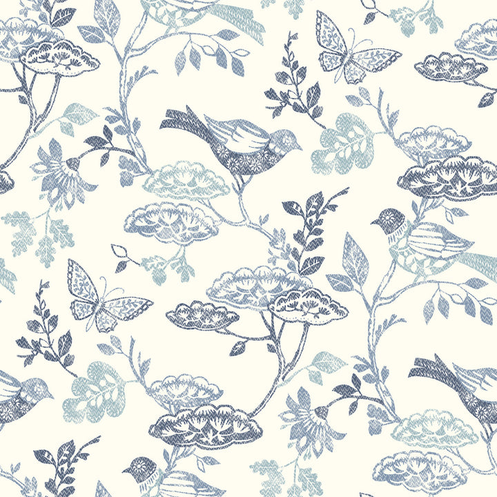 Malmo Blue Trail Wallpaper by Chesapeake Kinfolk Covers about 56.4 square feet 20.5-in by 33-ft long roll Prepasted 20.5 - Fabric Carolina -