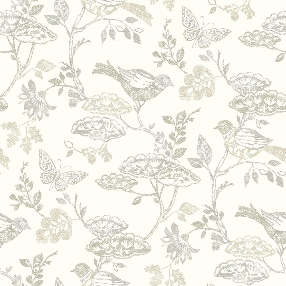 Malmo Grey Trail Wallpaper by Chesapeake Kinfolk Covers about 56.4 square feet 20.5-in by 33-ft long roll Prepasted 20.5 - Fabric Carolina -