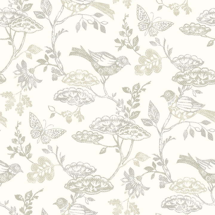 Malmo Grey Trail Wallpaper by Chesapeake Kinfolk Covers about 56.4 square feet 20.5-in by 33-ft long roll Prepasted 20.5 - Fabric Carolina -