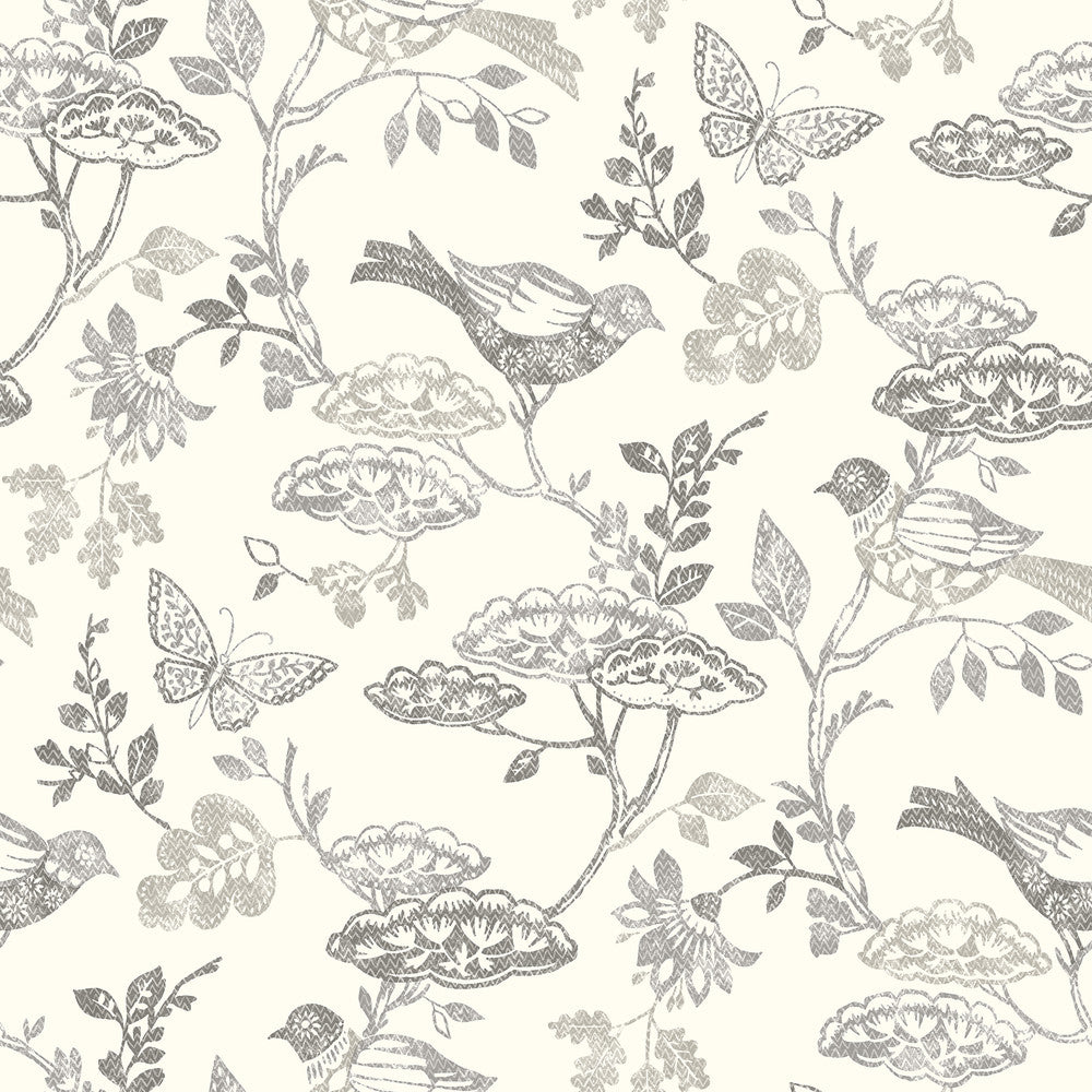 Malmo Black Trail Wallpaper by Chesapeake Kinfolk Covers about 56.4 square feet 20.5-in by 33-ft long roll Prepasted 20.5 - Fabric Carolina -
