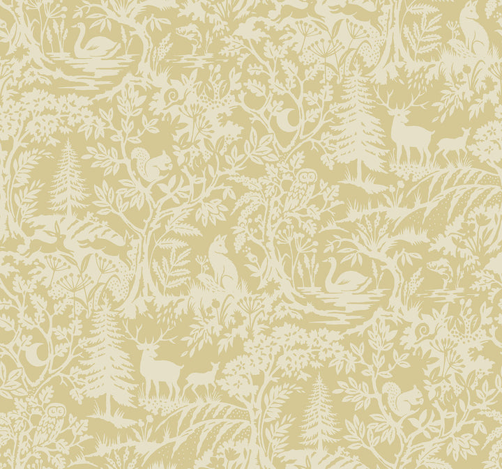 Alrick Mustard Forest Venture Wallpaper by Chesapeake Kinfolk Covers about 60.8 square feet 27-in by 27-ft long roll Prepasted 25.25 - Fabric Carolina -
