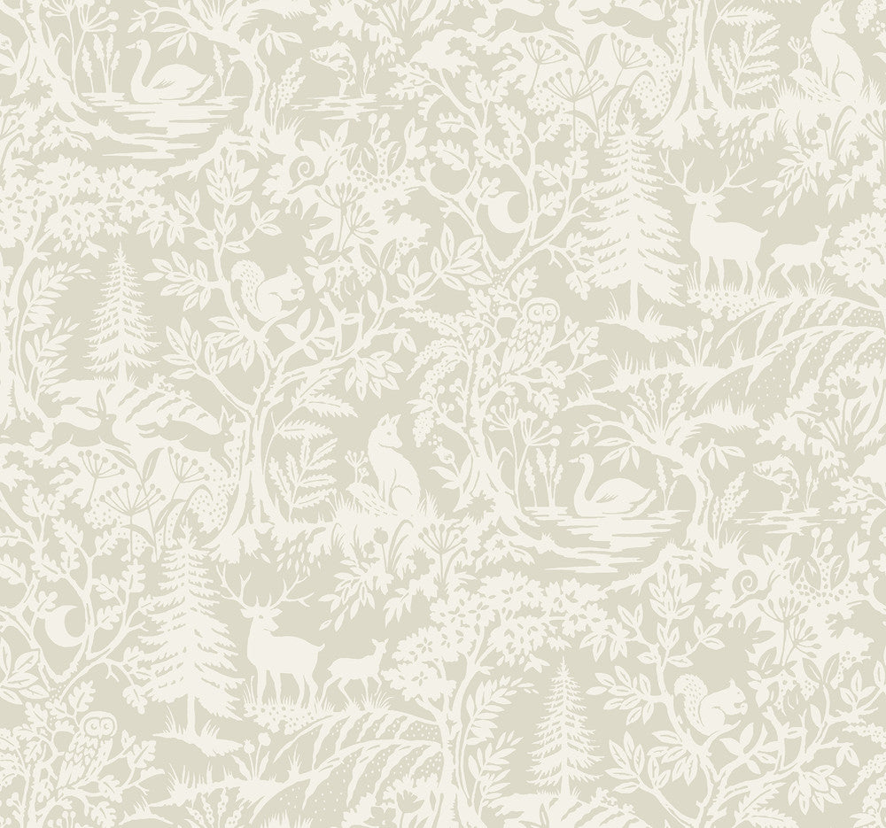 Alrick Taupe Forest Venture Wallpaper by Chesapeake Kinfolk Covers about 60.8 square feet 27-in by 27-ft long roll Prepasted 25.25 - Fabric Carolina -