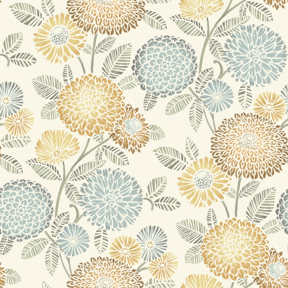 Zalipie Apricot Floral Trail Wallpaper by Chesapeake Kinfolk Covers about 56.4 square feet 20.5-in by 33-ft long roll Prepasted 20.5 - Fabric Carolina -