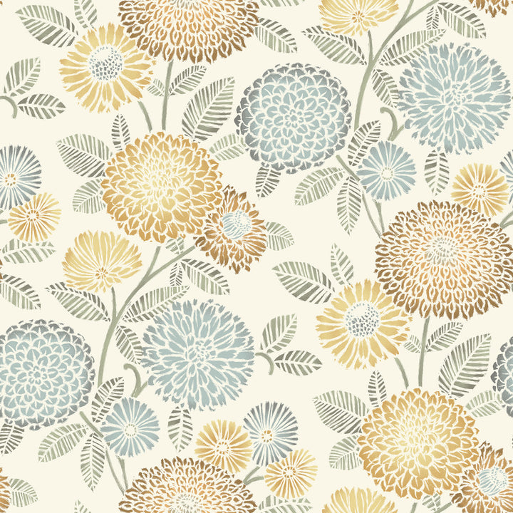 Zalipie Apricot Floral Trail Wallpaper by Chesapeake Kinfolk Covers about 56.4 square feet 20.5-in by 33-ft long roll Prepasted 20.5 - Fabric Carolina -