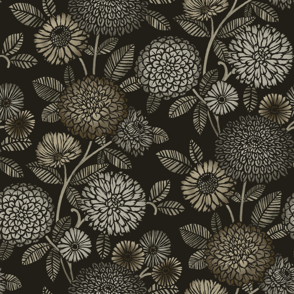 Zalipie Black Floral Trail Wallpaper by Chesapeake Kinfolk Covers about 56.4 square feet 20.5-in by 33-ft long roll Prepasted 20.5 - Fabric Carolina -