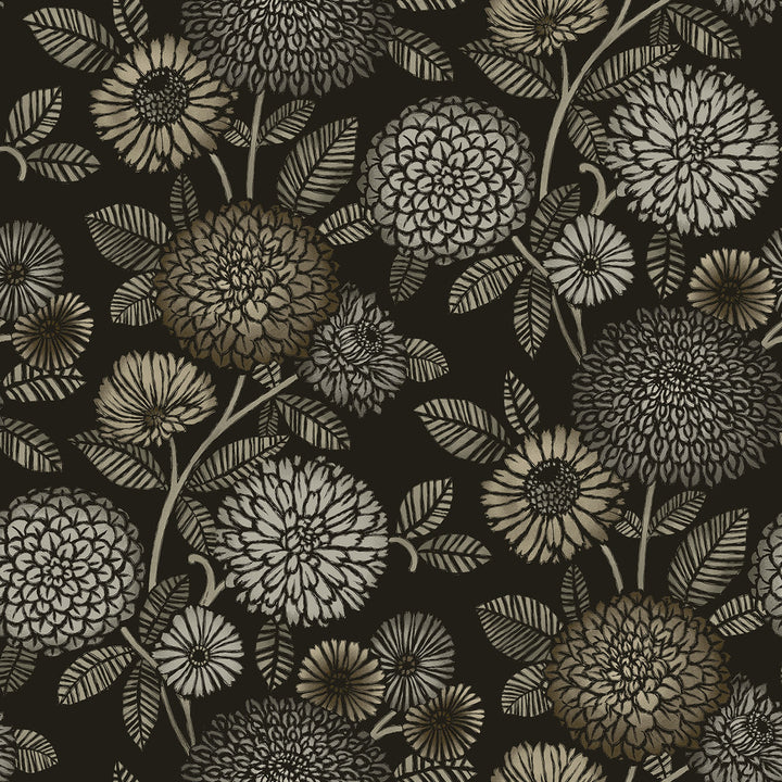 Zalipie Black Floral Trail Wallpaper by Chesapeake Kinfolk Covers about 56.4 square feet 20.5-in by 33-ft long roll Prepasted 20.5 - Fabric Carolina -
