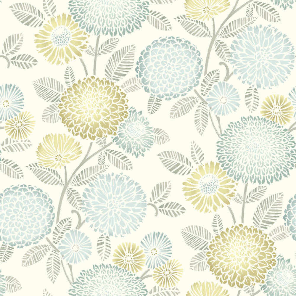 Zalipie Lime Floral Trail Wallpaper by Chesapeake Kinfolk Covers about 56.4 square feet 20.5-in by 33-ft long roll Prepasted 20.5 - Fabric Carolina -