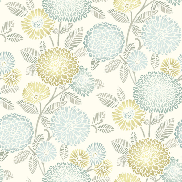 Zalipie Lime Floral Trail Wallpaper by Chesapeake Kinfolk Covers about 56.4 square feet 20.5-in by 33-ft long roll Prepasted 20.5 - Fabric Carolina -