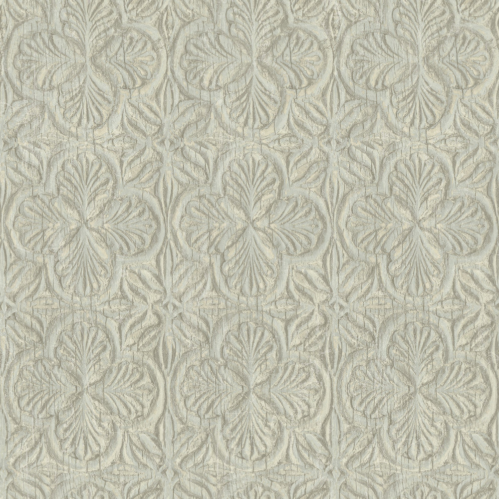Karachi Light Blue Wooden Damask Wallpaper by Chesapeake Kinfolk Covers about 56.4 square feet 20.5-in by 33-ft long roll Prepasted 20.5 - Fabric Carolina -
