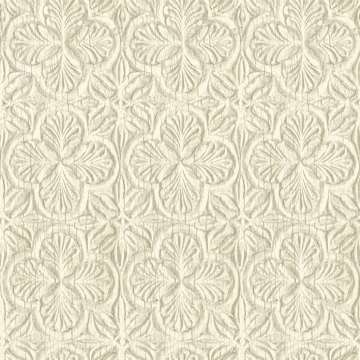 Karachi Cream Wooden Damask Wallpaper by Chesapeake Kinfolk Covers about 56.4 square feet 20.5-in by 33-ft long roll Prepasted 20.5 - Fabric Carolina -